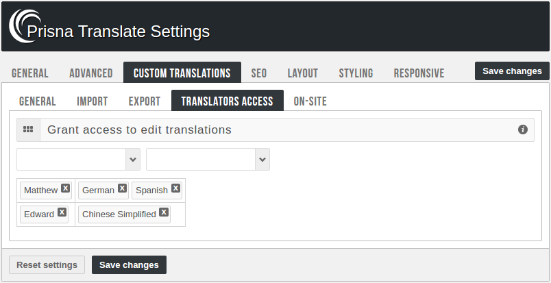 Admin panel - Translators access