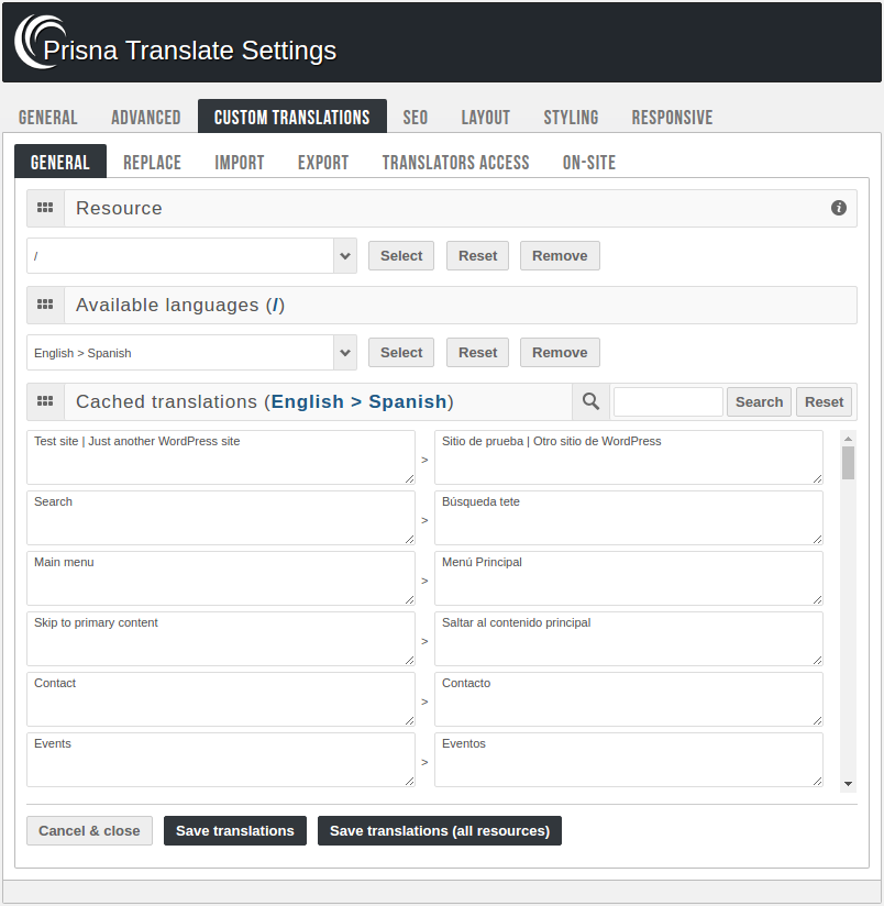Панель администратора - Пользовательские переводы