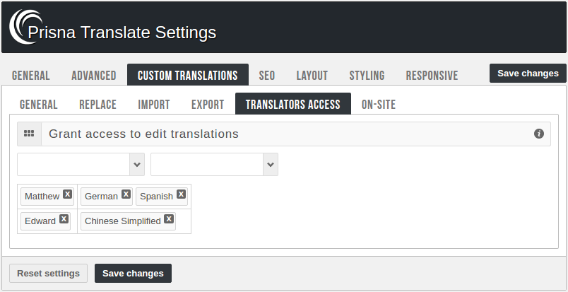 Panel de administración - Acceso para Traductores